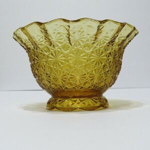 Smith Glass Round Crimped Bowl Daisy and Button Amber